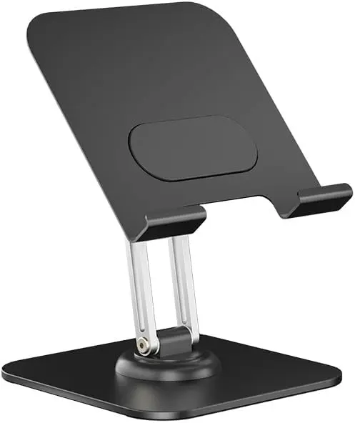 Soporte Tablet - Accesorios Escritorio Ajustable & Plegable - Soporte Universal para Mesa - Giratorio 360° con Sonido Antiestrés - Aluminio Negro