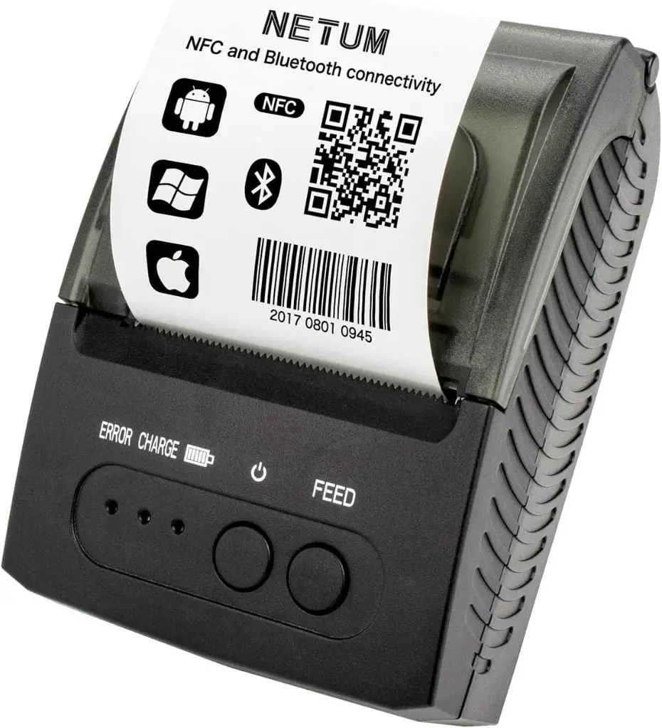 NETUM Bluetooth Impresora de Recibos, Mini Impresora Térmica Portátil de 58mm Sin Estuche de Transporte, Compatible con Android/Windows NT-1809