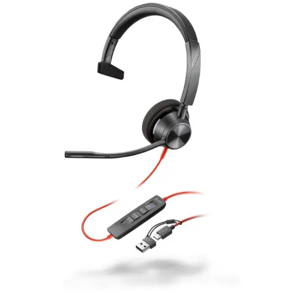 Auriculares monoaurales Poly Blackwire 3310 con certificación Microsoft Teams USB-C + Adaptador USB-C/A