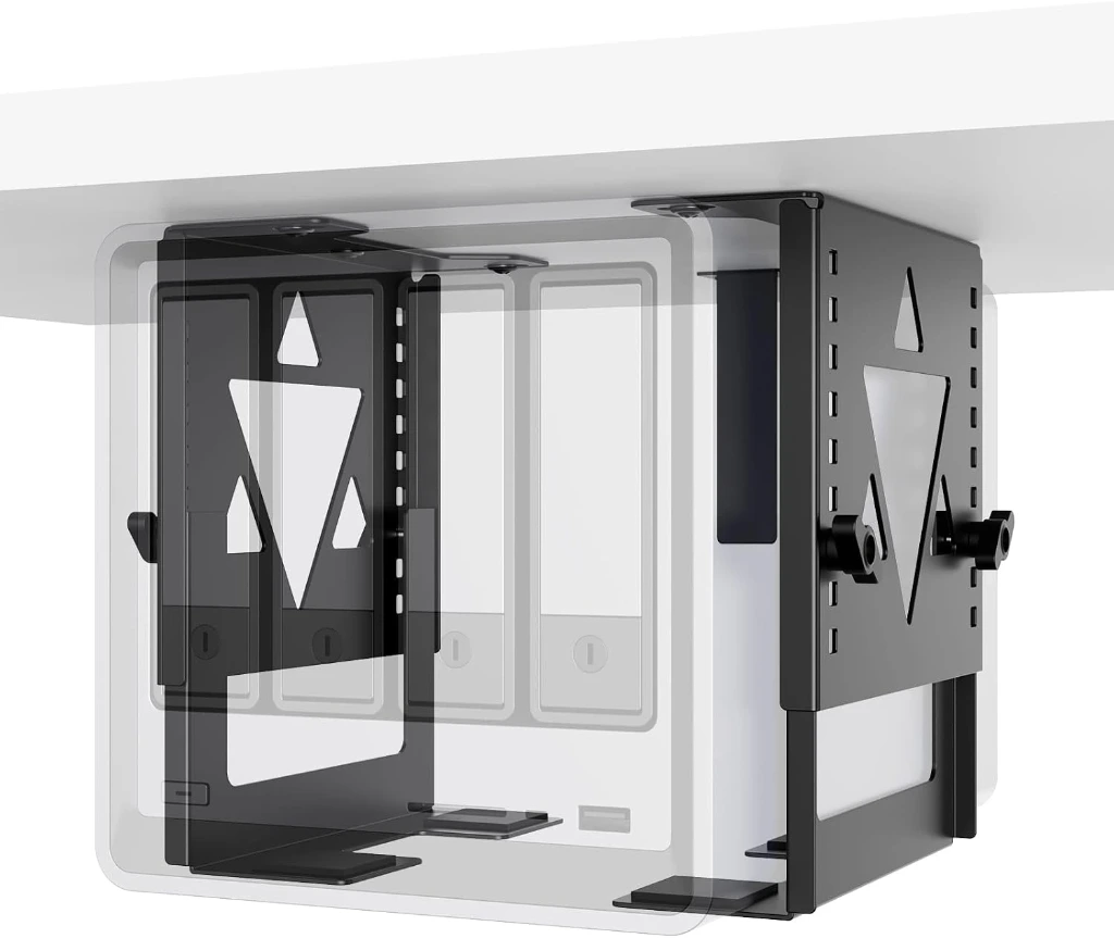 PUTORSEN Soporte de PC Mini/NAS Bajo el Escritorio, Soporte de PC Bajo el Escritorio Ajustable en Altura y Anchura